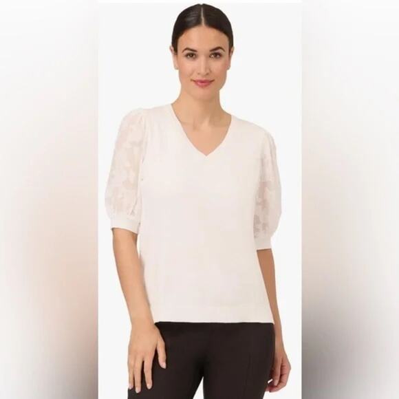 Adrianna Papell Tops - Adrianna‎ Papell Women's 3/4 Floral Burnout Sleeve V-Neck Sweater NWT Size XL
